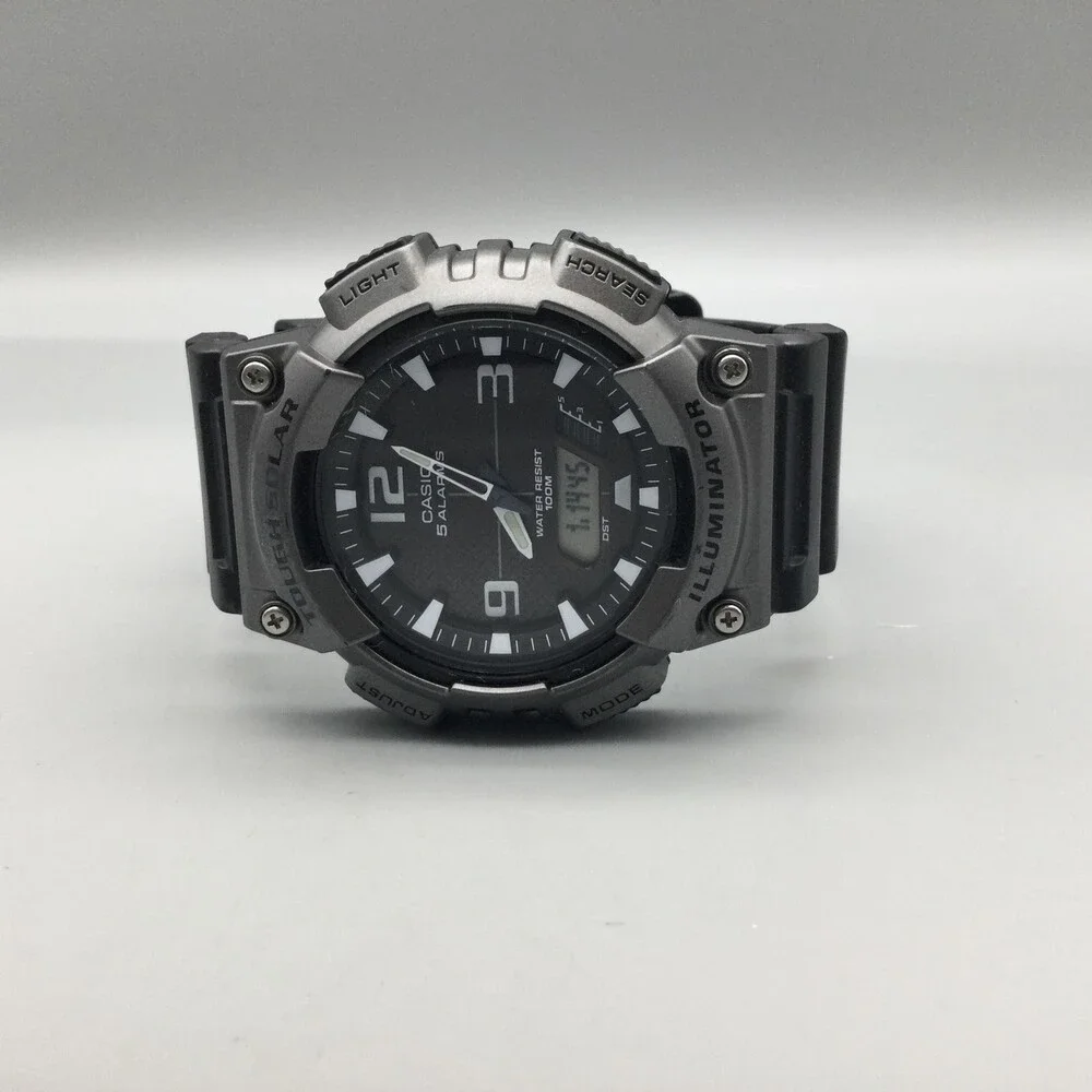 Casio 5208 AQ-S810W Mens Watch 45mm Black Dial Tough Solar 5 Alarms